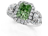 Silver Fancy Green Radiant Cut Diamond Three-Stone Halo Ring with Prong Setting and Pavé Accents_7