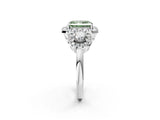 Silver Fancy Green Radiant Cut Diamond Three-Stone Halo Ring with Prong Setting and Pavé Accents_8
