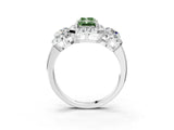 Silver Fancy Green Radiant Cut Diamond Three-Stone Halo Ring with Prong Setting and Pavé Accents_9
