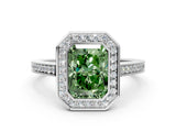 Silver Fancy Green Radiant Cut Halo Bezel Diamond Pave Band Ring_6