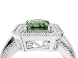 Silver Fancy Green Radiant Cut Halo Diamond Engagement Ring with Pave Split Shank and Four-Prong Setting_10