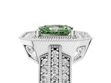 Silver Fancy Green Radiant Cut Halo Diamond Engagement Ring with Pave Split Shank and Four-Prong Setting_11