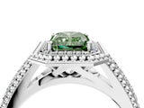 Silver Fancy Green Radiant Cut Halo Diamond Ring with Beaded Split Shank and Four-Prong Setting_10