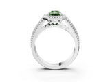 Silver Fancy Green Radiant Cut Halo Diamond Ring with Beaded Split Shank and Four-Prong Setting_9