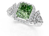 Silver Fancy Green Radiant Cut Halo Diamond Split Shank Engagement Ring with Four-Prong Setting_7