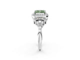 Silver Fancy Green Radiant Cut Halo Diamond Split Shank Engagement Ring with Four-Prong Setting_8
