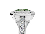 Silver Fancy Green Radiant Cut Halo Diamond Split Shank Pave Ring_23