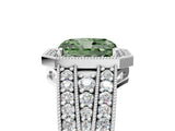 Silver Fancy Green Radiant Cut Halo Diamond Split Shank Ring with Prong Setting_11