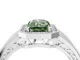 Silver Fancy Green Radiant Cut Halo Diamond Split Shank Ring with Prong Setting_40
