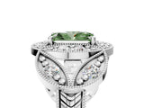 Silver Fancy Green Radiant Cut Halo Milgrain Diamond Engagement Ring with Leaf Band and Four-Prong Setting_17