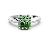 Silver Fancy Green Radiant  Cut Solitaire Engagement Ring with Tapered Band and Four-Prong Setting