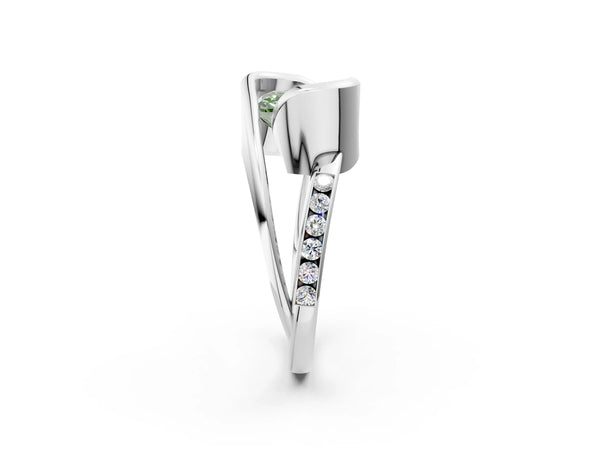 Silver Fancy Green Radiant Cut Solitaire Tension-Set Diamond Split Shank Ring
