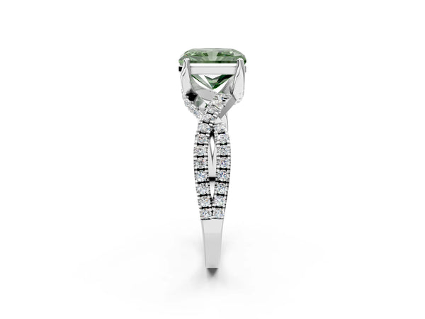 Sterling Silver Radiant Cut Twisted Split Shank Engagement Ring Setting for Fancy Green Center