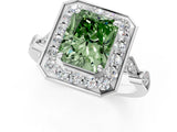 Silver Fancy Green Radiant  Halo Diamond Engagement Ring with Twisted Band and Four-Prong Setting 1