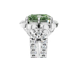 Silver Fancy Green Radiant  Halo Diamond Floral Split Shank Engagement Ring 1