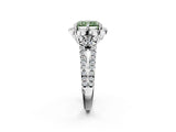 Silver Fancy Green Radiant  Halo Diamond Floral Split Shank Engagement Ring 4