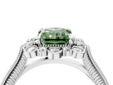 Silver Fancy Green Radiant  Halo Milgrain Pave Diamond Ring with Four-Prong Setting 5