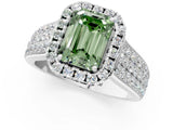 Silver Fancy Green Radiant  Halo Round Diamond Pave Band with Prong Setting 1