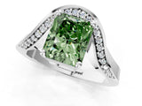 Silver Fancy Green Radiant  Solitaire Diamond Engagement Ring with Pave Band and Four-Prong Setting 2