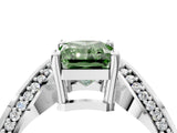 Silver Fancy Green Radiant  Solitaire Diamond Engagement Ring with Pave Band and Four-Prong Setting 5