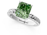 Silver Fancy Green Radiant  Solitaire Diamond Engagement Ring with XO Engraved Band and Four-Prong Setting 1