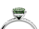 Silver Fancy Green Radiant  Solitaire Diamond Engagement Ring with XO Engraved Band and Four-Prong Setting 4