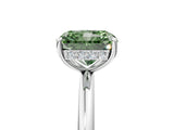 Silver Fancy Green Radiant  Solitaire Diamond Ring with a Classic Band and Four-Prong Setting