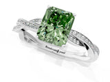 Silver Fancy Green Radiant  Solitaire Twisted Pave Diamond Ring with Four-Prong Setting_1
