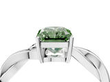 Silver Fancy Green Radiant  Solitaire Twisted Pave Diamond Ring with Four-Prong Setting_4