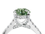 Silver Fancy Green Round  Brilliant Diamond Solitaire with Pavé Band and Four-Prong Setting 4