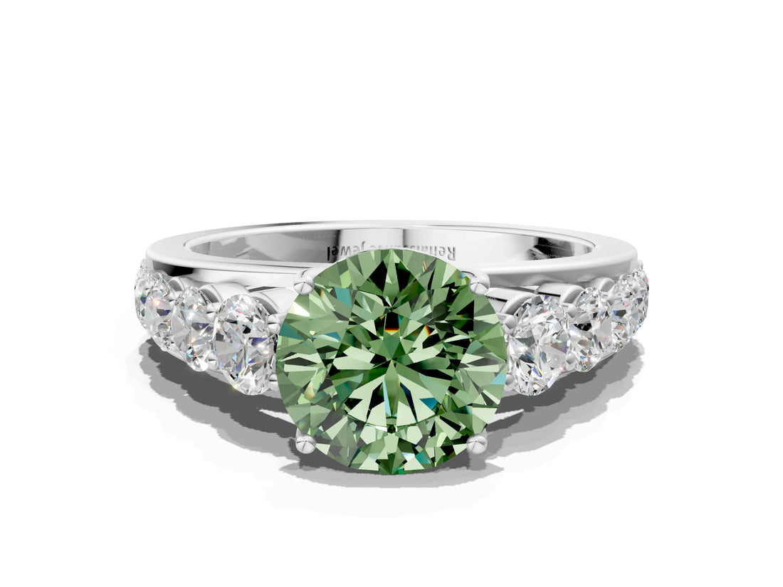 Silver Fancy Green Round Cut Brilliant Diamond Pavé Band with Six-Prong Setting_18