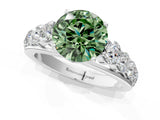 Silver Fancy Green Round Cut Brilliant Diamond Pavé Band with Six-Prong Setting_19