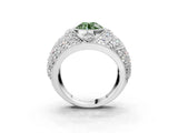 Silver Fancy Green Round Cut Brilliant Halo Pave Diamond Milgrain Ring_9