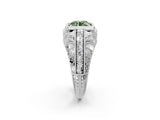 Silver Fancy Green Round Cut Brilliant Milgrain Filigree Diamond Ring with Square Prong Setting_14