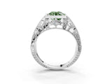 Silver Fancy Green Round Cut Brilliant Milgrain Filigree Diamond Ring with Square Prong Setting_15