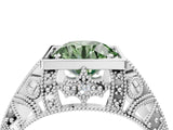 Silver Fancy Green Round Cut Brilliant Milgrain Filigree Diamond Ring with Square Prong Setting_16