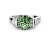 Silver Fancy Green Round Cut Brilliant Solitaire Diamond Ring with Channel Set Band and Bar Prong Setting_6
