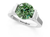 Silver Fancy Green Round Cut Brilliant Solitaire Diamond Ring with Channel Set Band and Bar Prong Setting_7