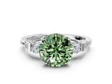 Silver Fancy Green Round Cut Brilliant Three-Stone Pave Band with Four-Prong Setting_6