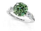 Silver Fancy Green Round Cut Brilliant Three-Stone Pave Band with Four-Prong Setting_7