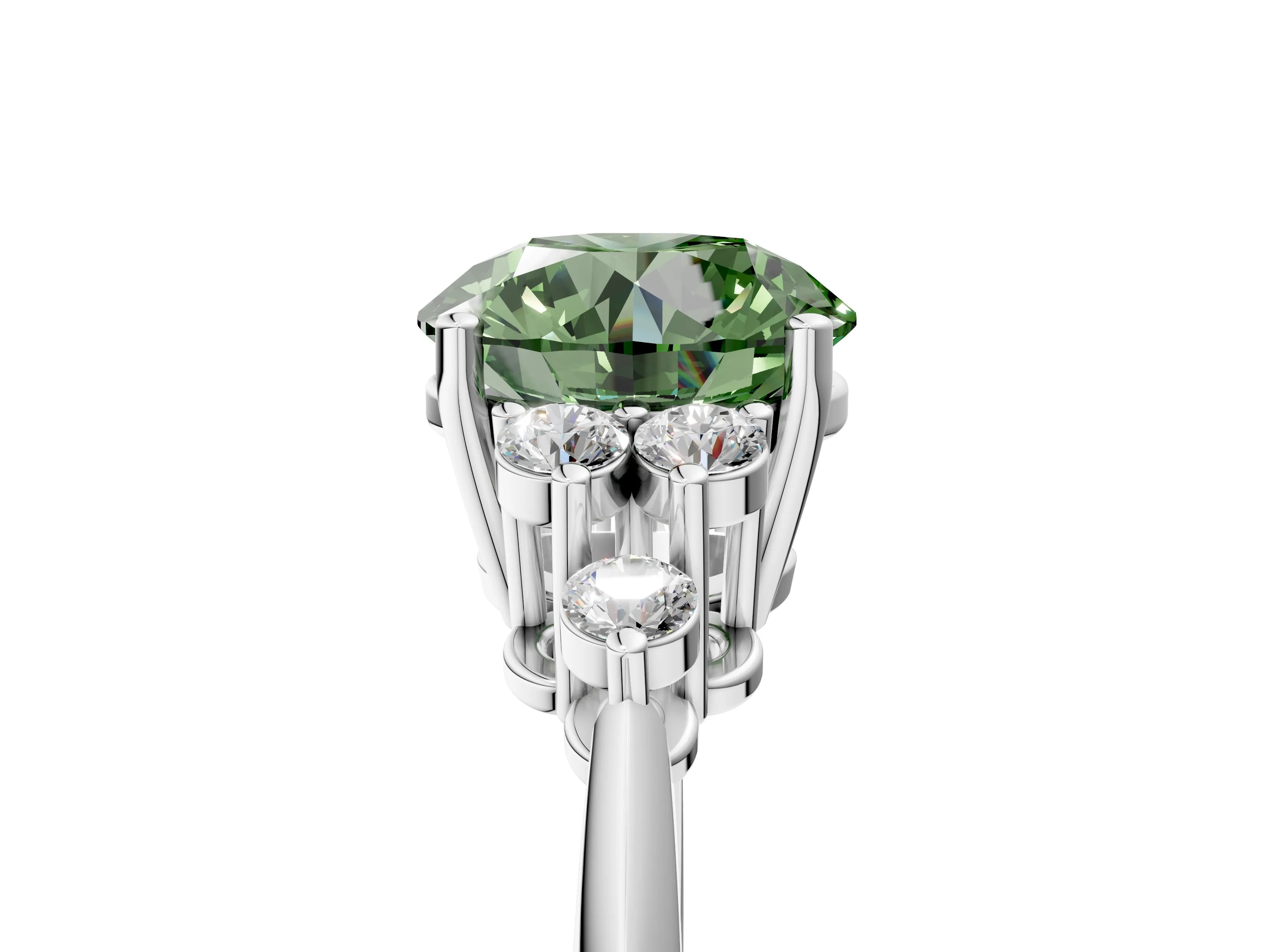 Silver Fancy Green Round Cut Cut Diamond Cluster Ring with Solitaire Band and Four-Prong Setting_30