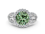 Silver Fancy Green Round Cut Cut Diamond Halo Engagement Ring with Open Split Pavé Band_6