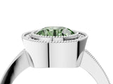 Silver Fancy Green Round Cut-Cut Diamond Halo Engagement Ring with Pave Band and Prong Setting_16