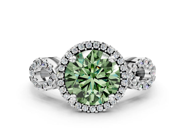 Sterling Silver Round Pave Infinity Halo Engagement Ring Setting for Fancy Green Center