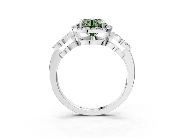 Sterling Silver Round Pave Infinity Halo Engagement Ring Setting for Fancy Green Center