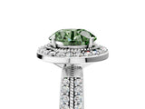 Silver Fancy Green Round Cut Diamond Double Halo Ring with Split Shank and Four-Prong Setting_11
