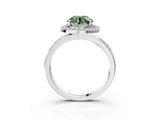 Silver Fancy Green Round Cut Diamond Double Halo Ring with Split Shank and Four-Prong Setting_9