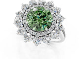 Silver Fancy Green Round Cut Diamond Floral Double Halo Engagement Ring with Prong Setting_37