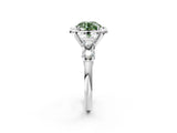 Silver Fancy Green Round  Cut Diamond Floral Halo Engagement Ring with Shared Prong Setting 3
