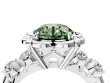 Silver Fancy Green Round  Cut Diamond Floral Halo Engagement Ring with Shared Prong Setting 5